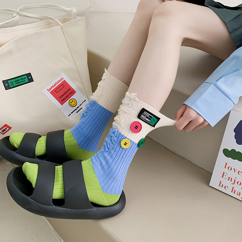 Knoflíkové žebrácké colorblock ponožky