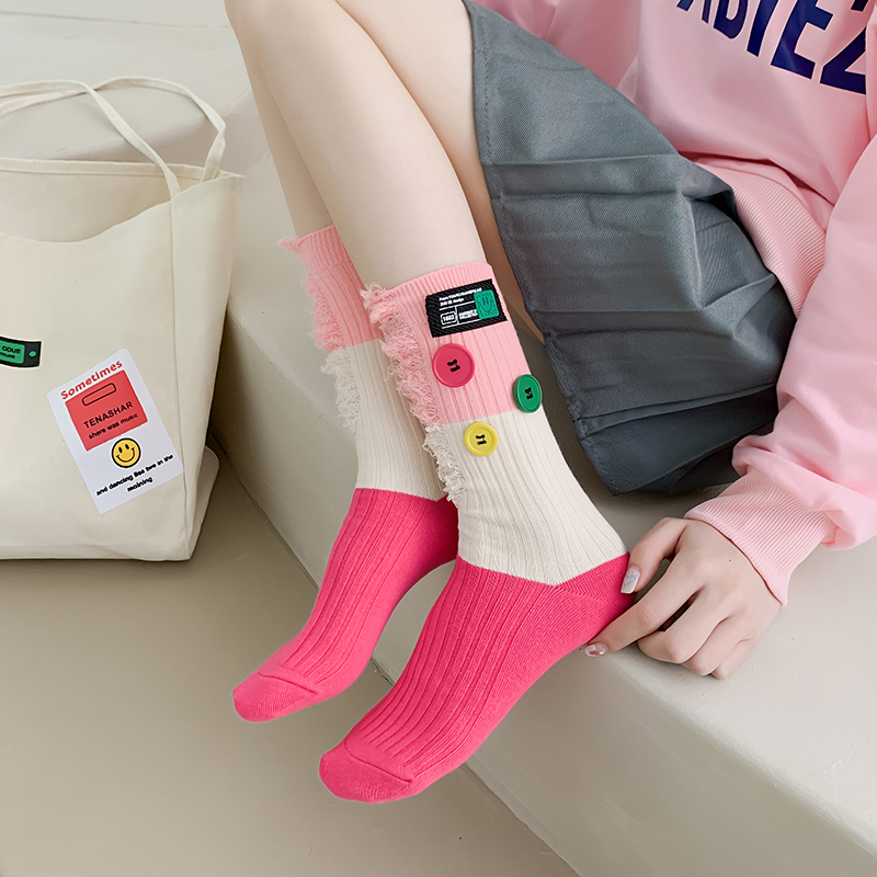 Knoflíkové žebrácké colorblock ponožky