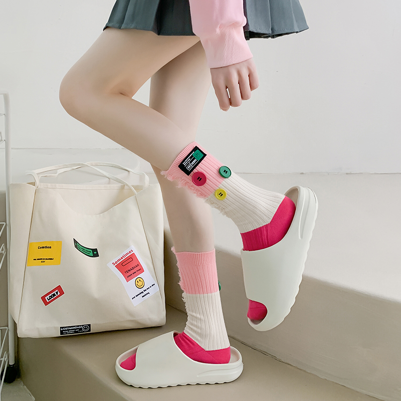 Knoflíkové žebrácké colorblock ponožky