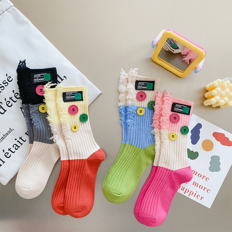 Knoflíkové žebrácké colorblock ponožky