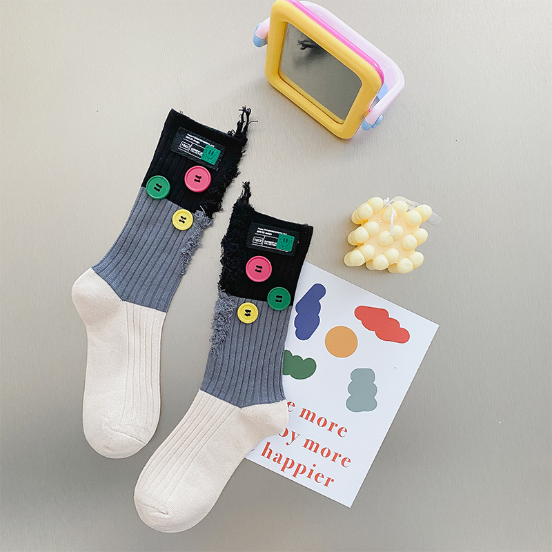 Knoflíkové žebrácké colorblock ponožky