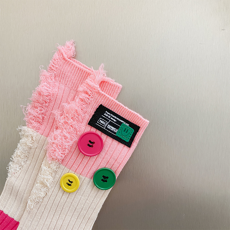 Knoflíkové žebrácké colorblock ponožky